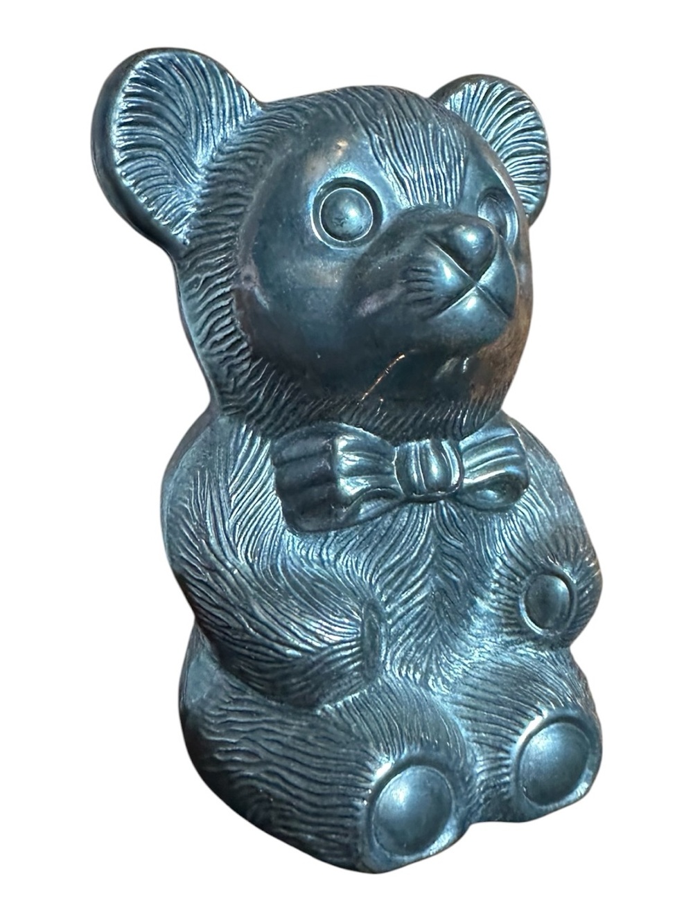 VINTAGE SILVER PLATED TEDDY BEAR BANK